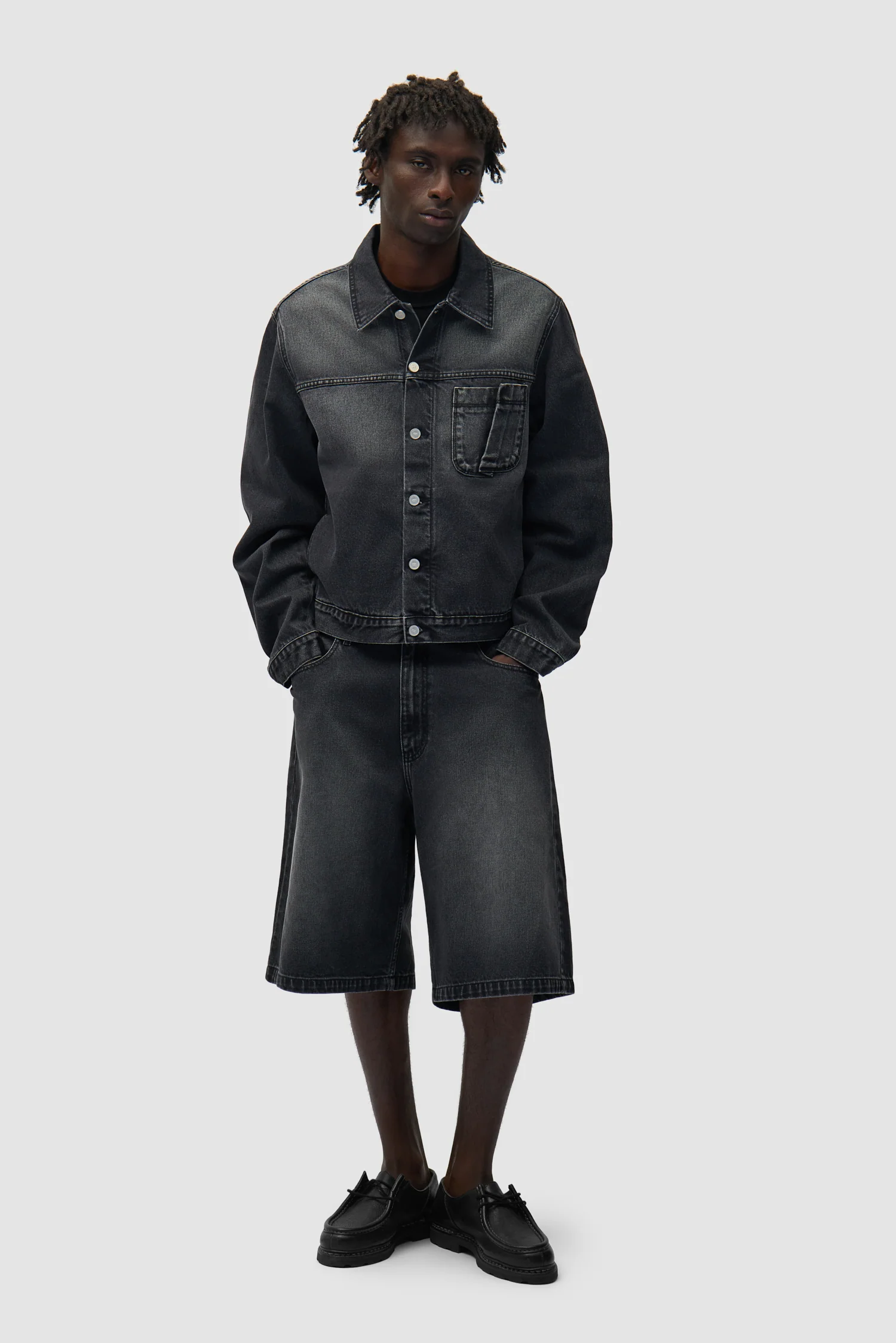 Fold Pocket Denim Jacket - Fade Black - Image 4