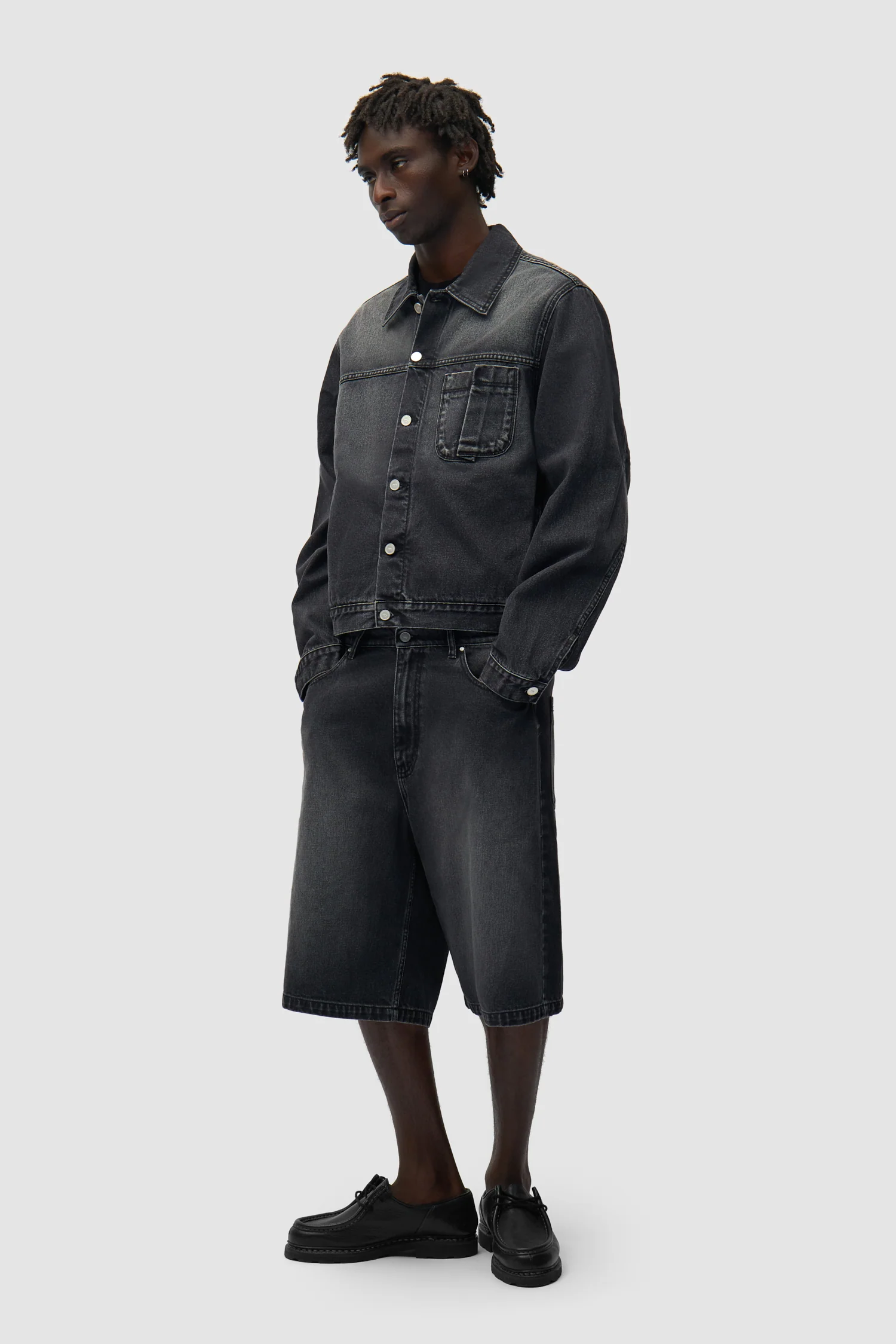 Fold Pocket Denim Jacket - Fade Black - Image 5