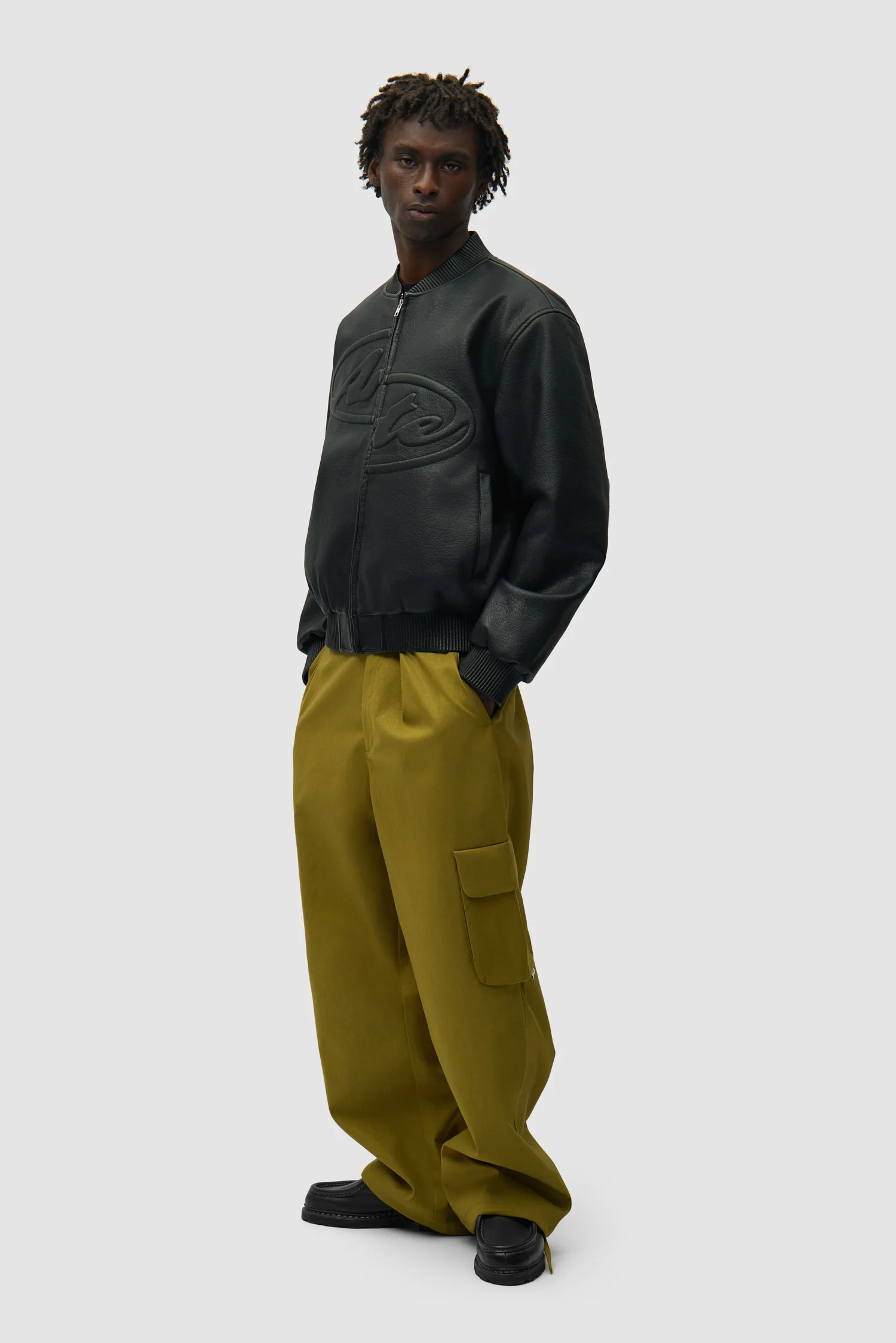 Half Logo Leather Jacket - Black - Image 5