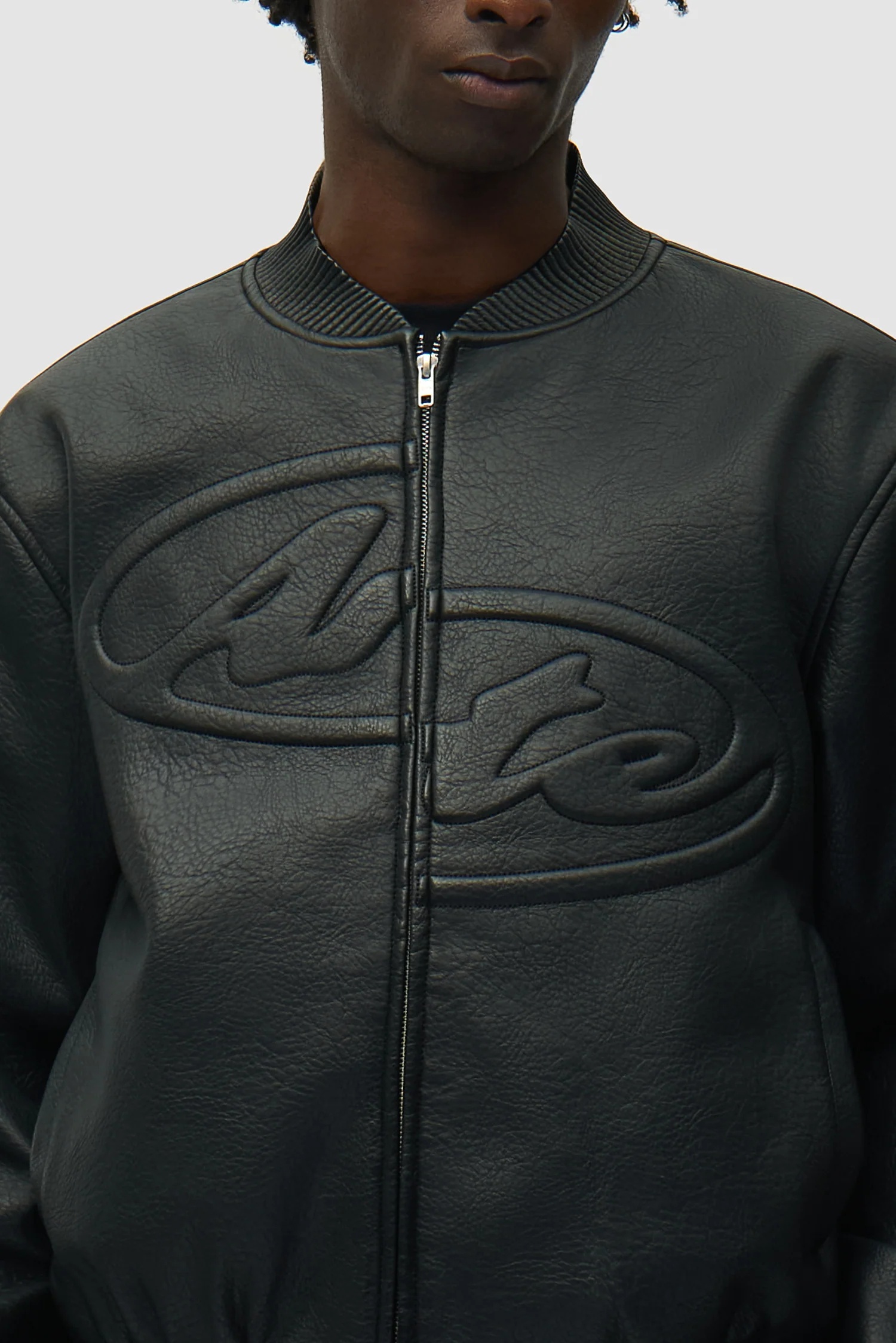 Half Logo Leather Jacket - Black - Image 8