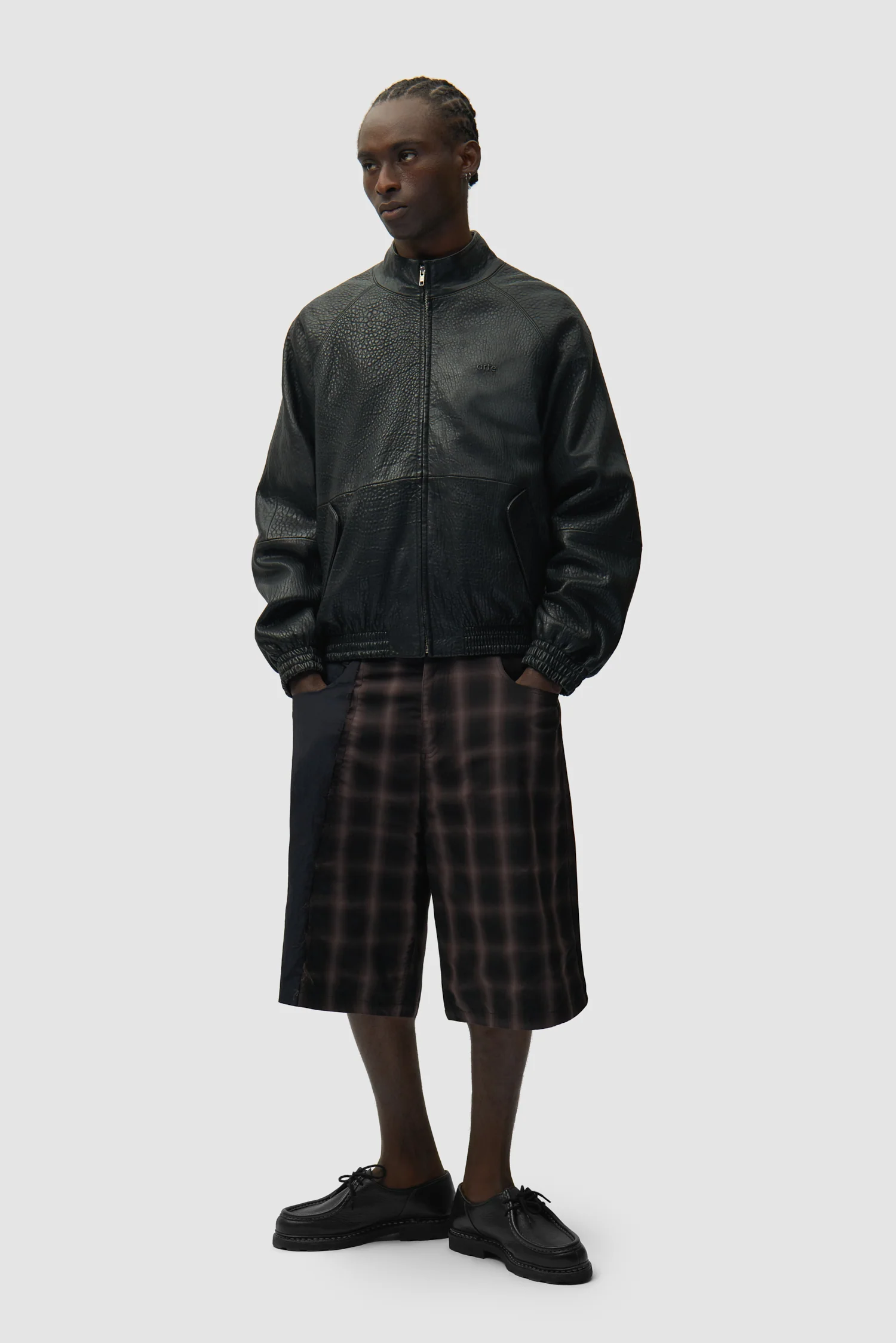 High Collar Leather Jacket - Black - Image 4