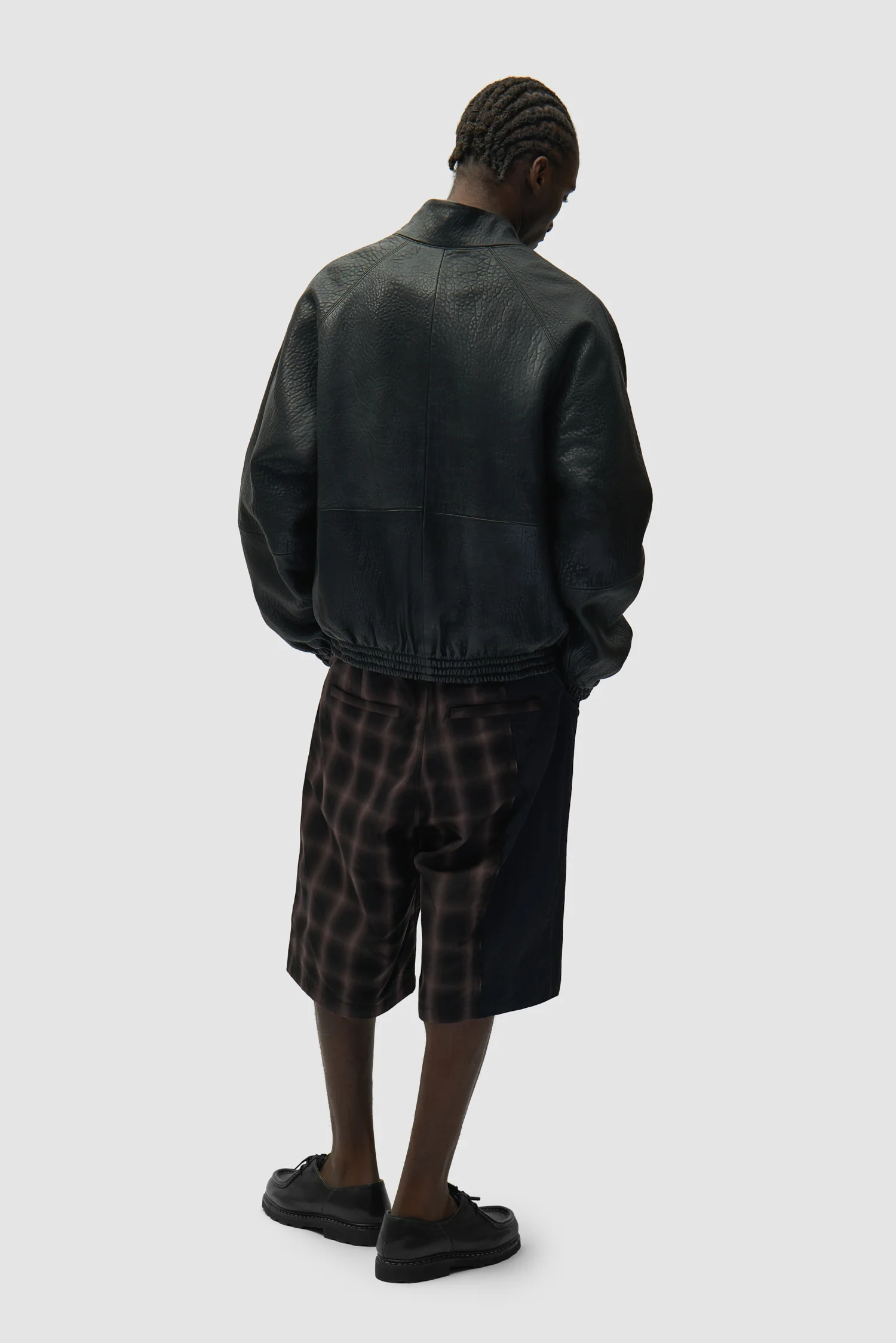 High Collar Leather Jacket - Black - Image 6