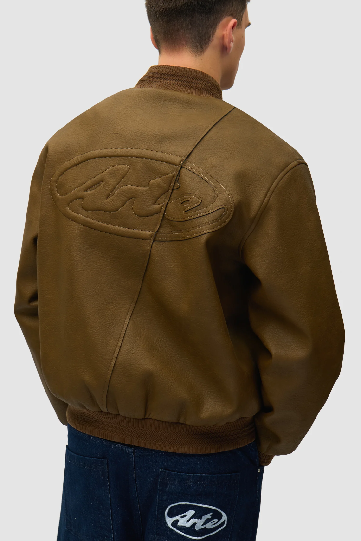 Leather Varsity Jacket - Brown - Image 8
