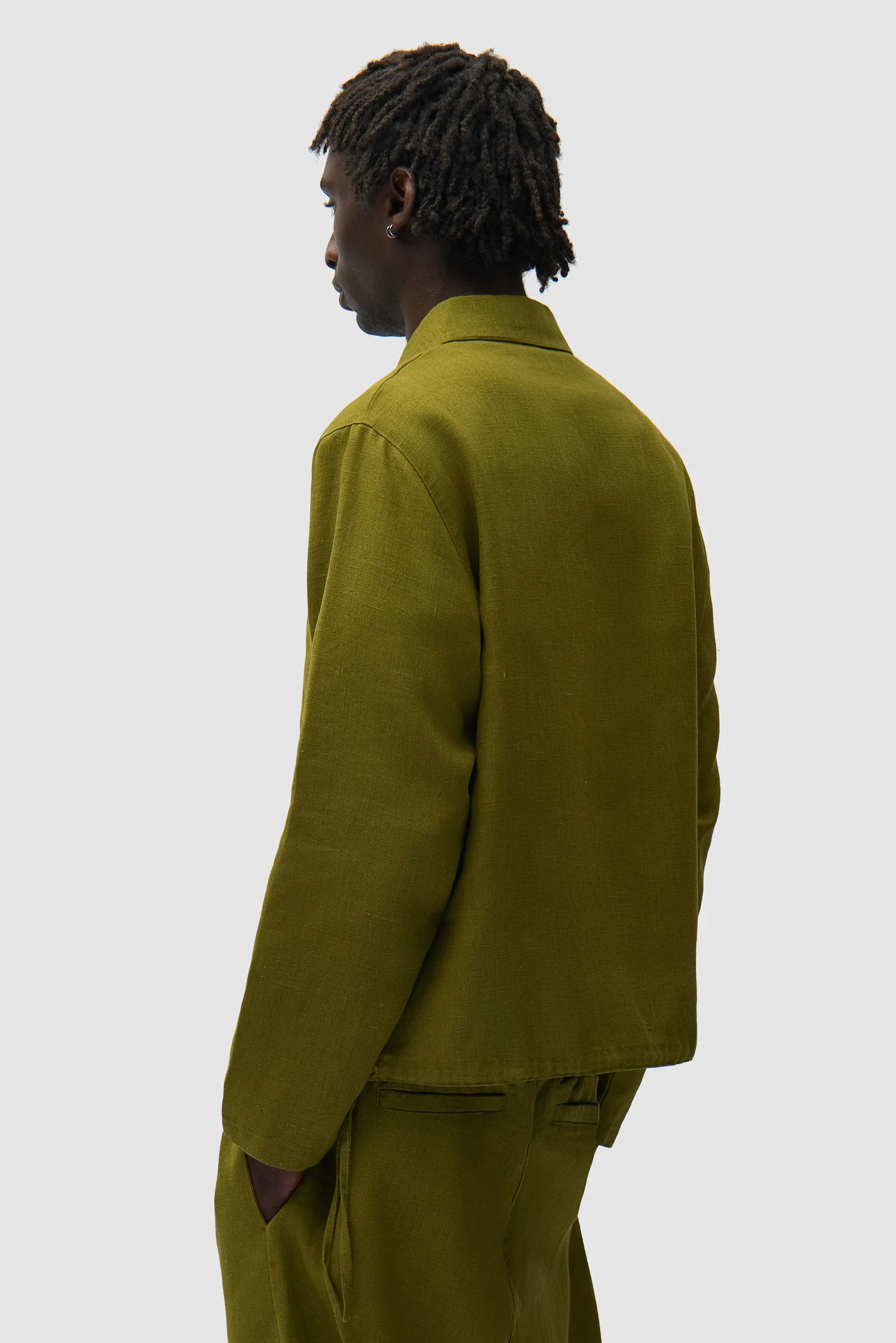 Linen Quarter Zip Pullover - Green - Image 3