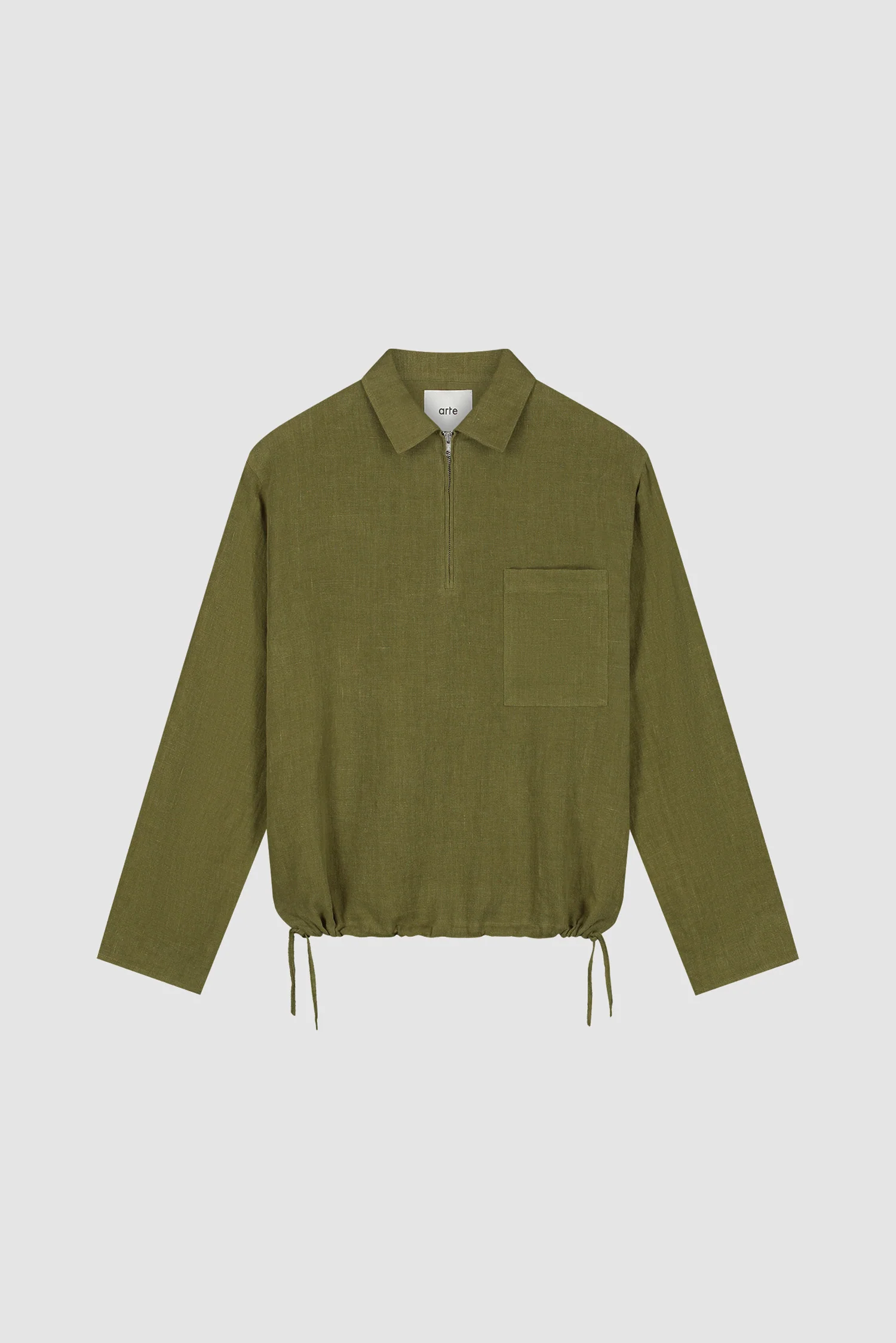 Linen Quarter Zip Pullover - Green - Image 9