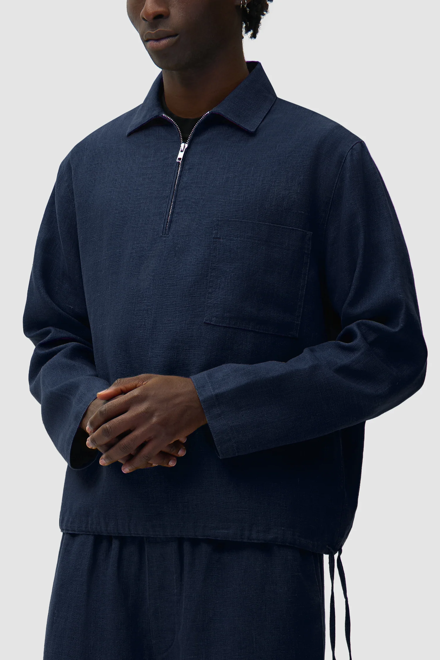 Linen Quarter Zip Pullover - Navy - Image 7