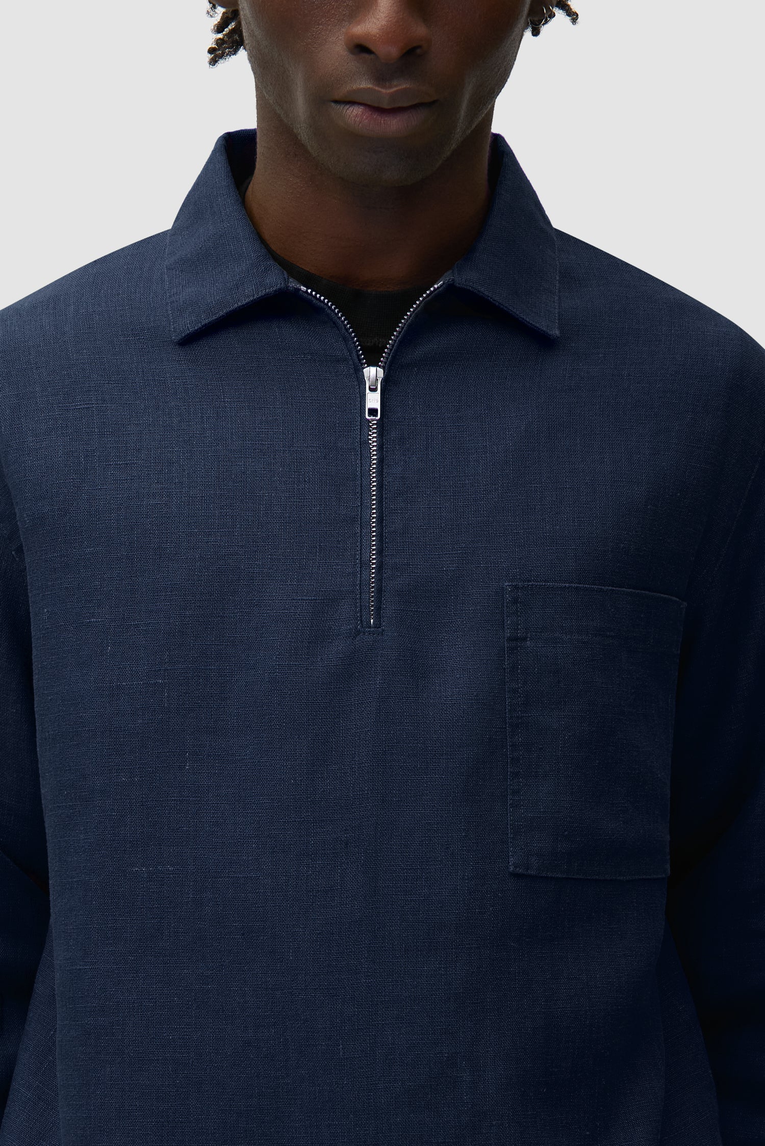 Linen Quarter Zip Pullover - Navy - Image 8