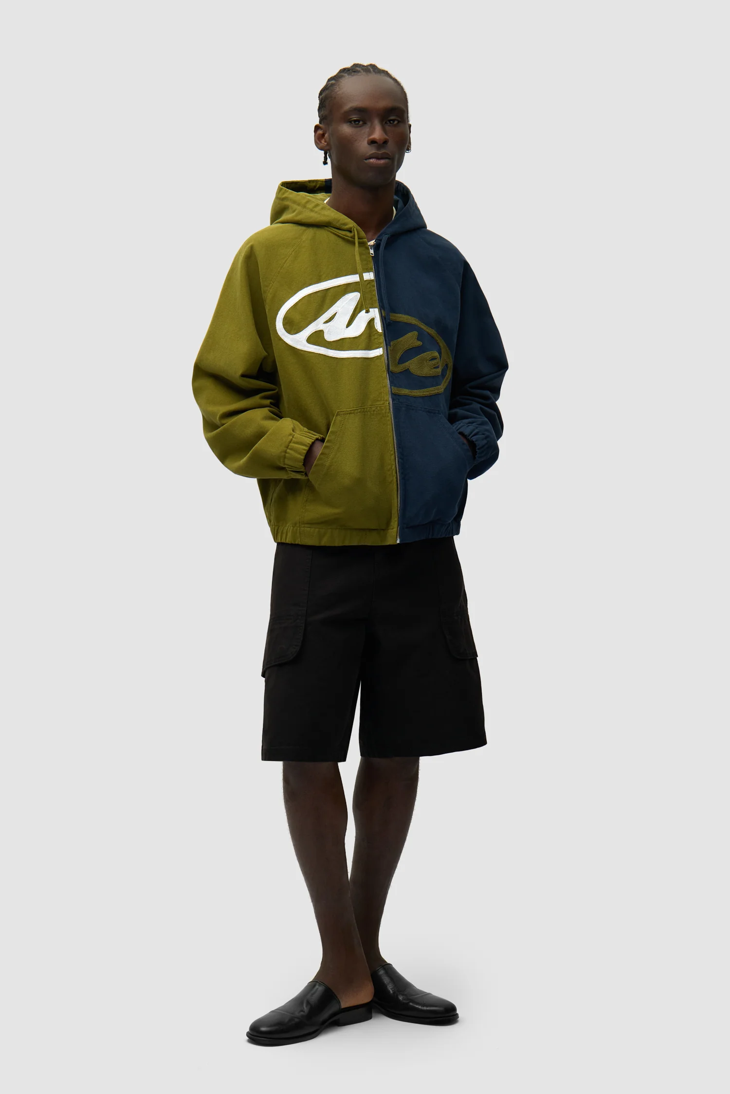 Split Logo canvas Hood Jacket - Navy/Green - Image 4
