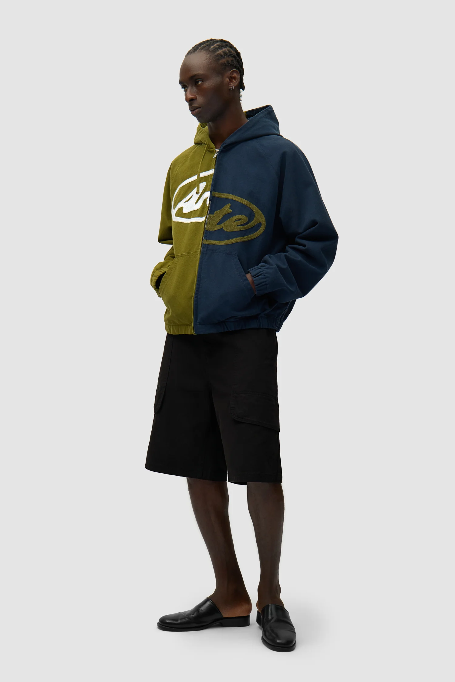 Split Logo canvas Hood Jacket - Navy/Green - Image 5