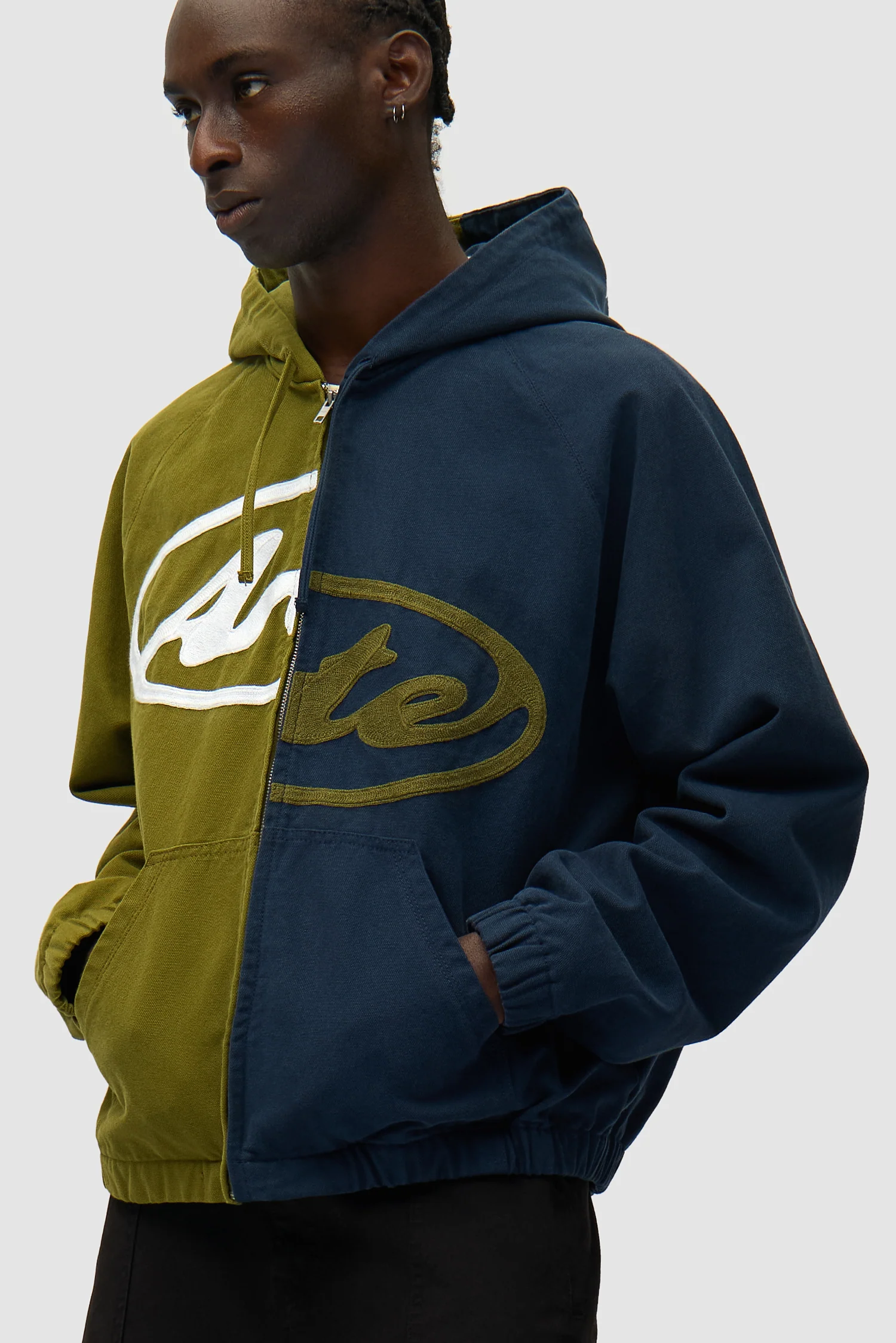 Split Logo canvas Hood Jacket - Navy/Green - Image 7