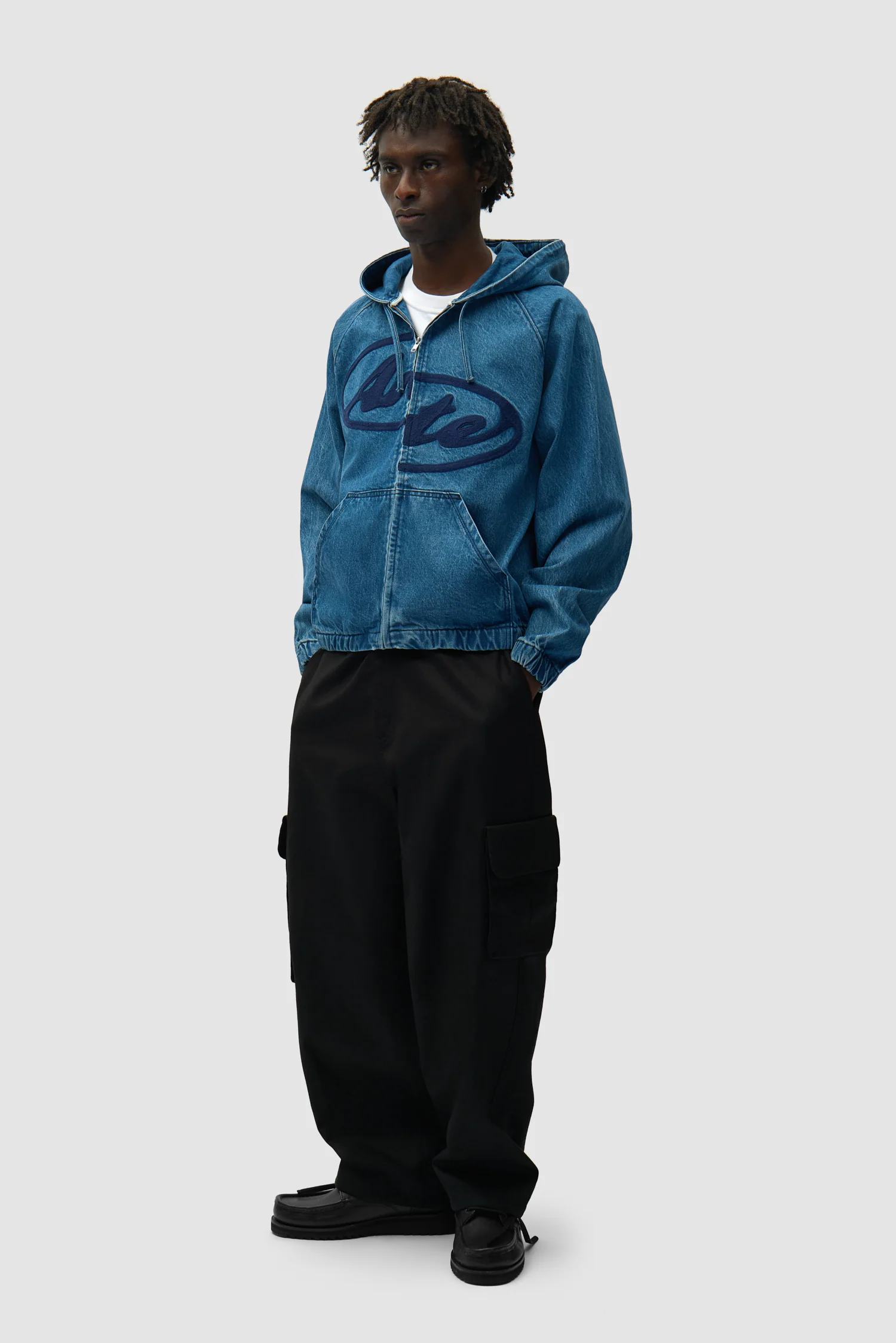 Split Logo denim Hood Jacket - Navy - Image 5