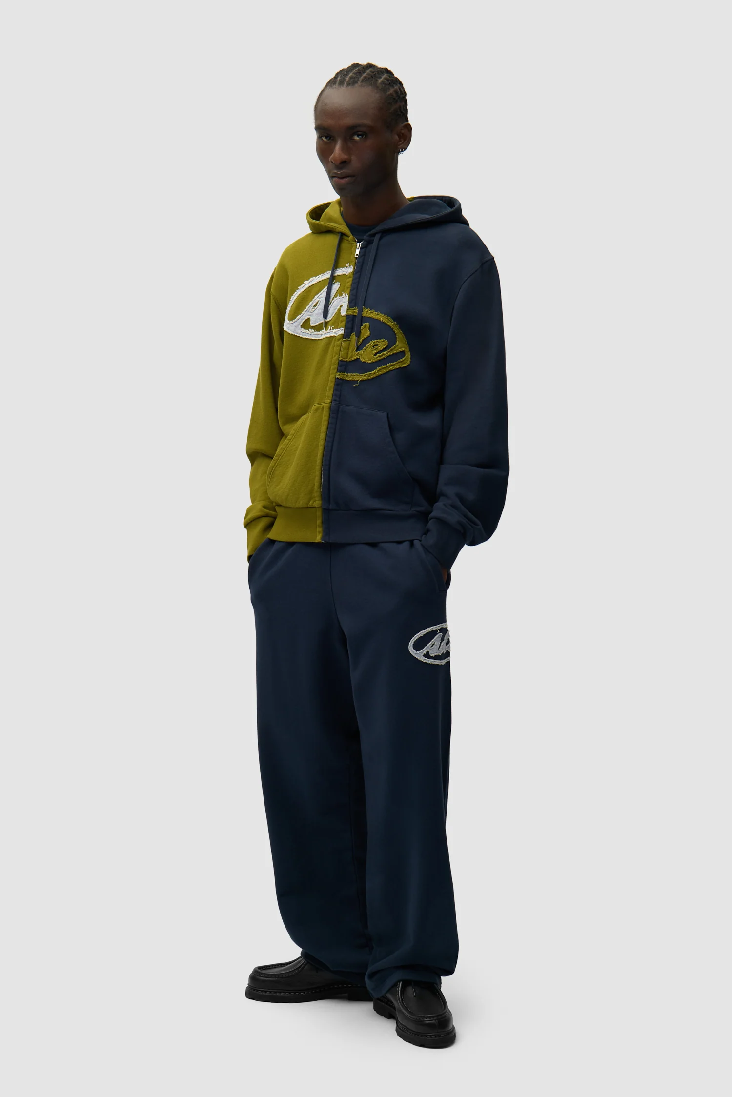 Split Patch Zip Hoodie - Green/Navy - Image 4