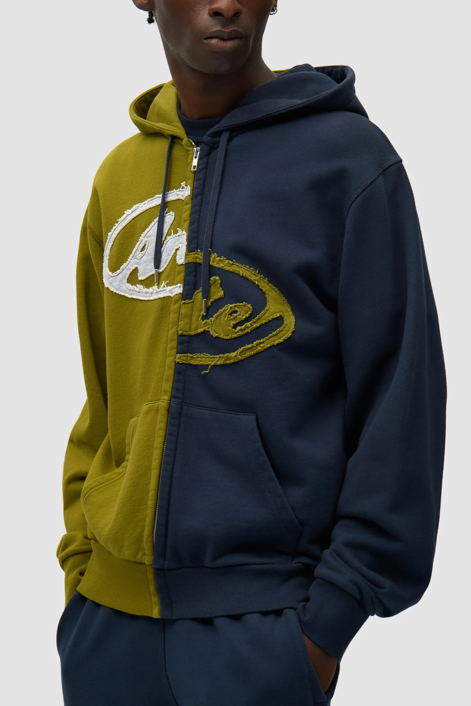 Split Patch Zip Hoodie - Green/Navy - Image 7