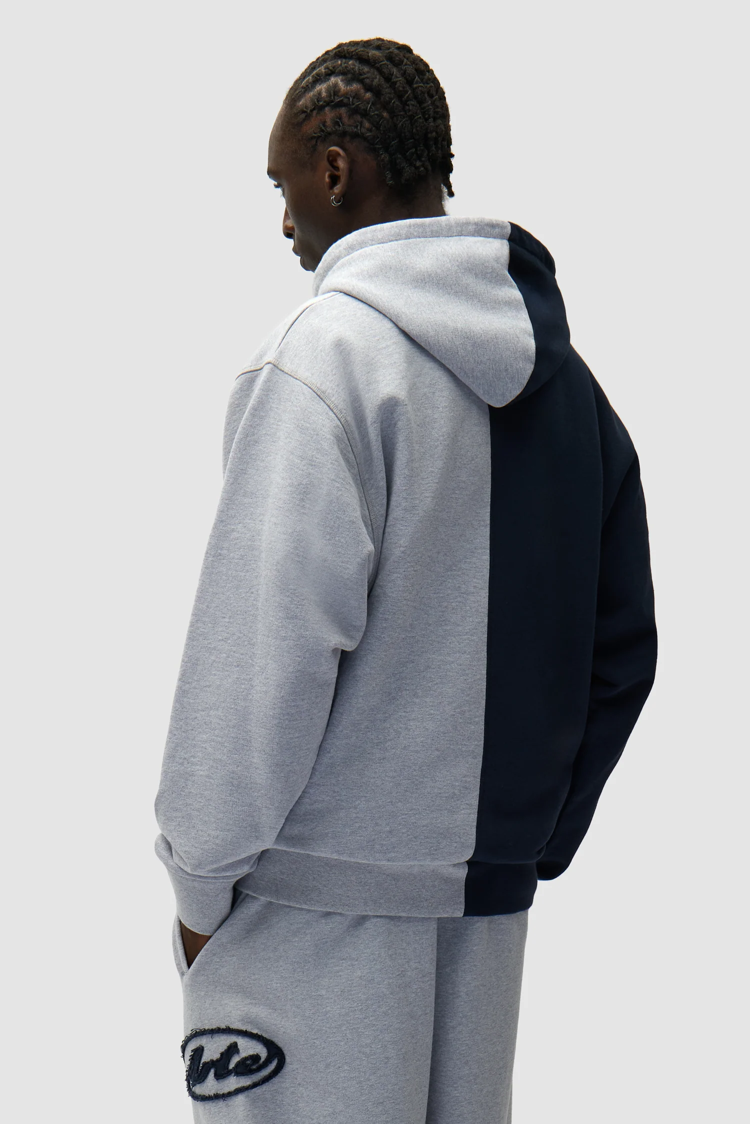 Split Patch Zip Hoodie - Grey/Navy - Image 3