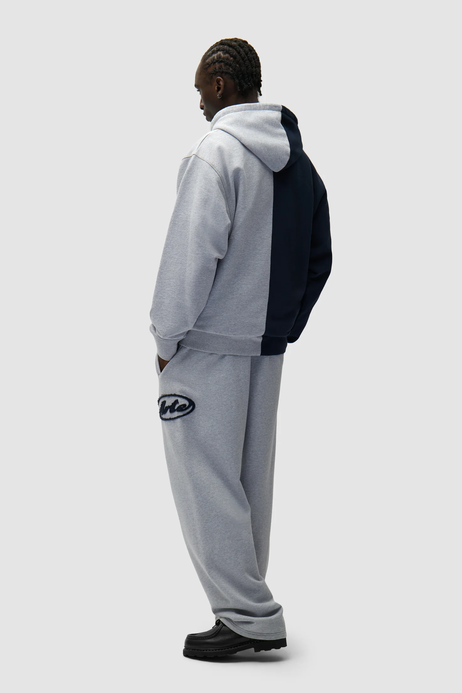 Split Patch Zip Hoodie - Grey/Navy - Image 6