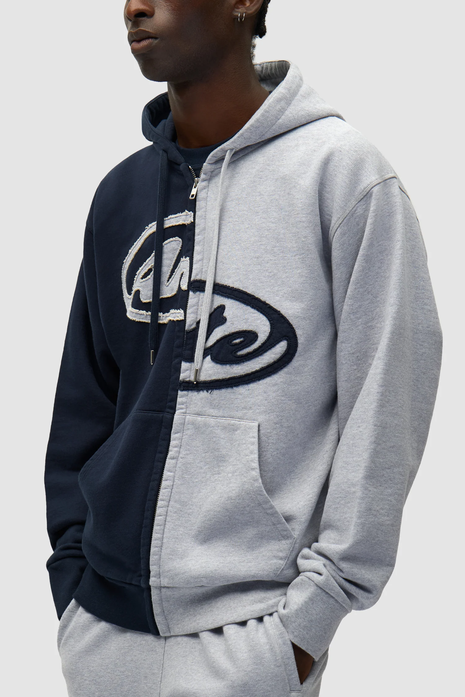 Split Patch Zip Hoodie - Grey/Navy - Image 7