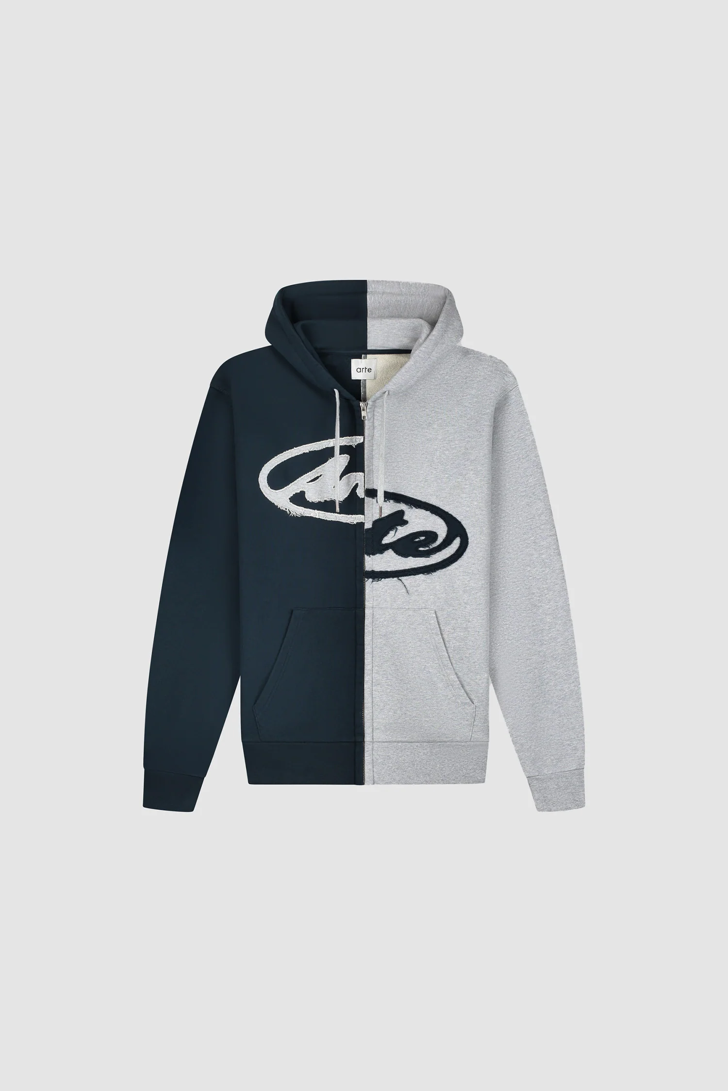 Split Patch Zip Hoodie - Grey/Navy - Image 9